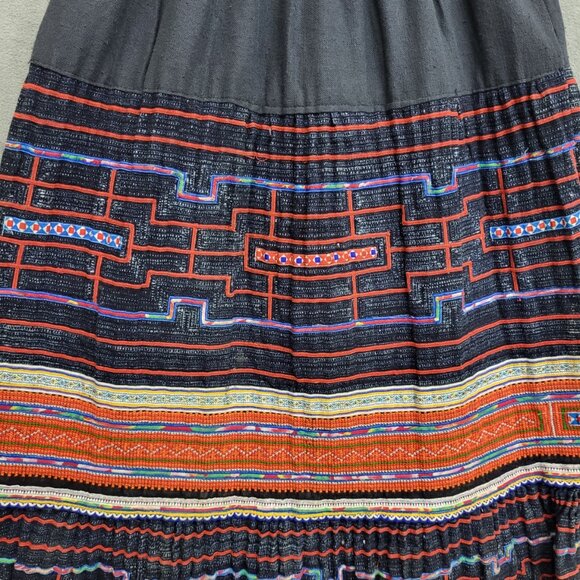 Thai Black Cotton Handwoven Embroidered Multi Color Women's Long Skirt SZ Small - Picture 5 of 13
